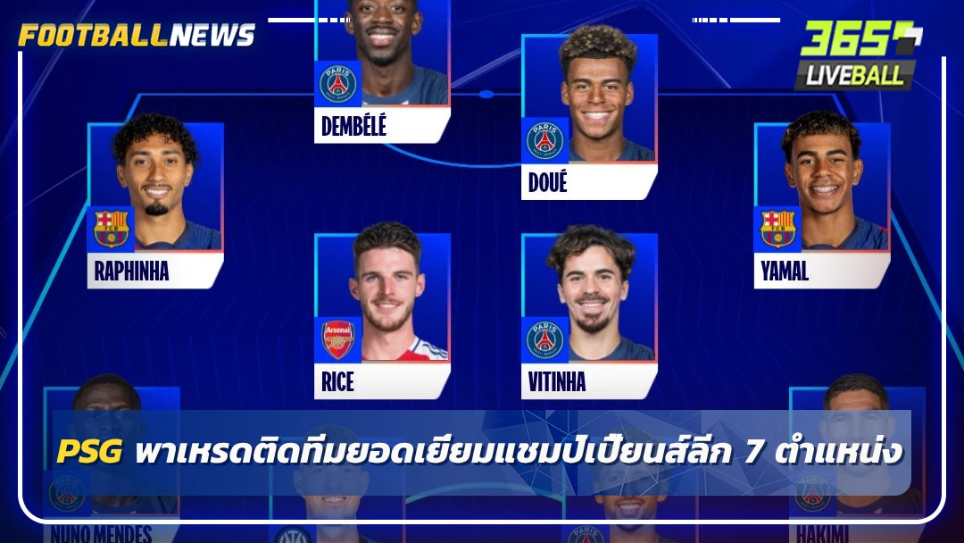 PSG พาเหรดติดทีมยอดเยี่ยมแชมป์เปี้ยนส์ลีก 7 ตำแหน่ง